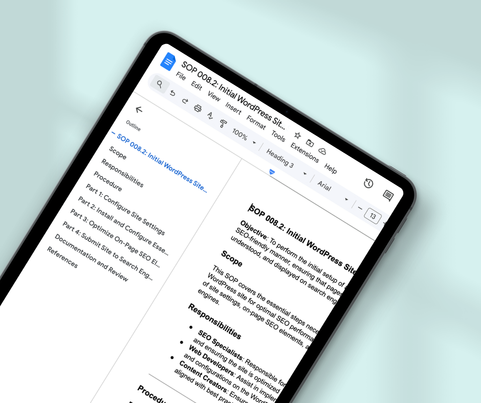 An image for a fake blog post titled SOP 008.2: Initial WordPress Site Setup
