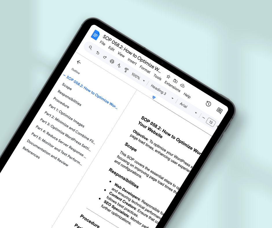 An image for a fake blog post titled SOP 058.2: How to Optimize WordPress to Speed Up Your Website