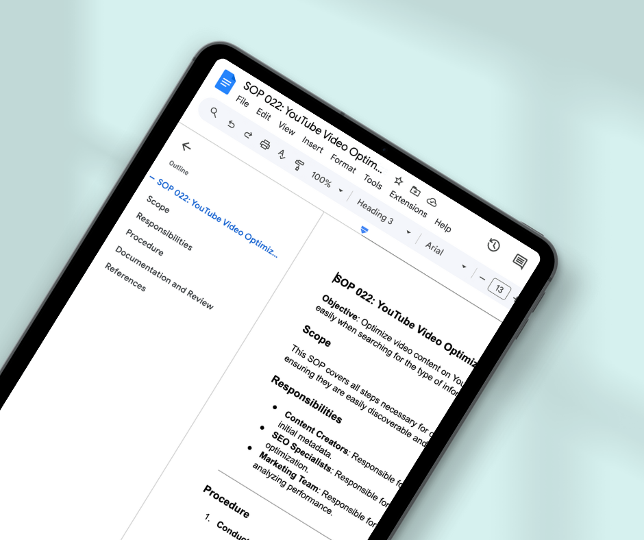An image for a fake blog post titled SOP 022: YouTube Video Optimization